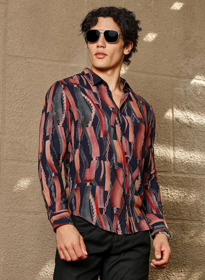 كامبوس سوترا قميص رجالي بنقوش الطوب والبني والأسود الليلي