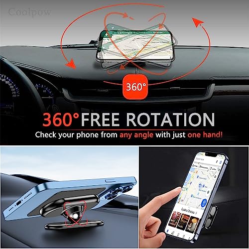 Coolpow 【2-Pack】 Magnetic Phone Holder for car, [ Super Strong Magnet ] [ with 4 Metal Plate ] Cell Phone carmount for iPhone Magnetic [ 360° Rotation ] Universal Dashboard Adhesive Car Magnetic Phone Mount - Image 5