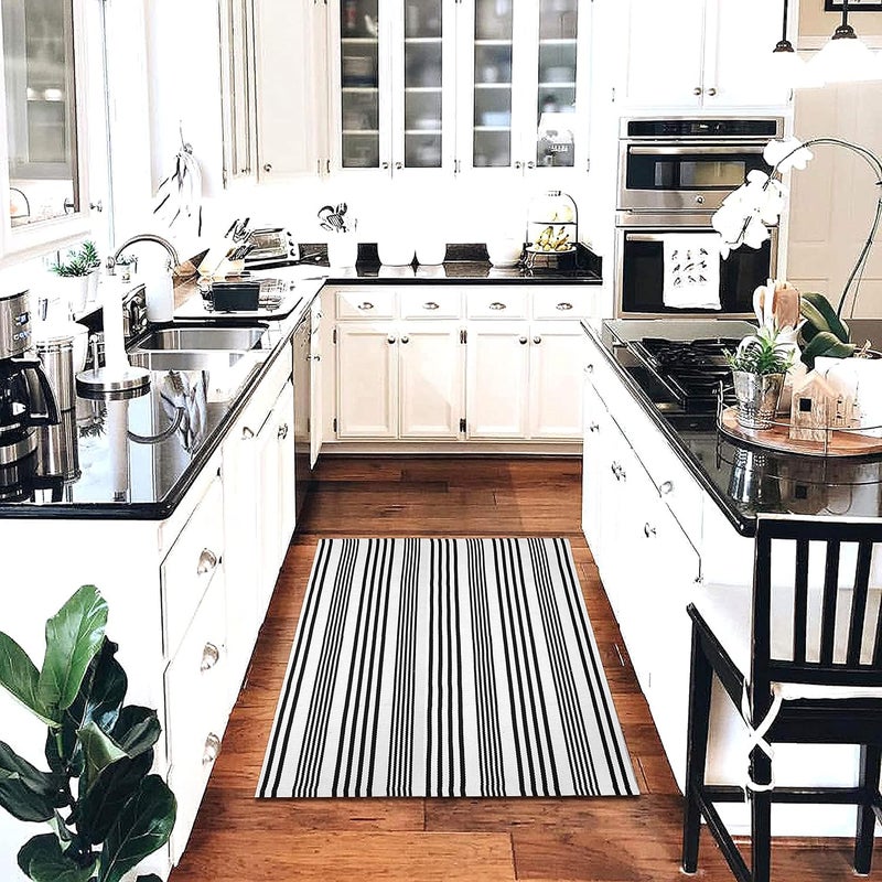 KOZYFLY Striped Outdoor Rug 3x5 Ft Black and White Front Door Rug Hand Woven Area Rug Washable Outdoor Doormats Outdoor Entrance Mat for Front Door Kitchen Entryway Patio Front Porch Decor - Image 4