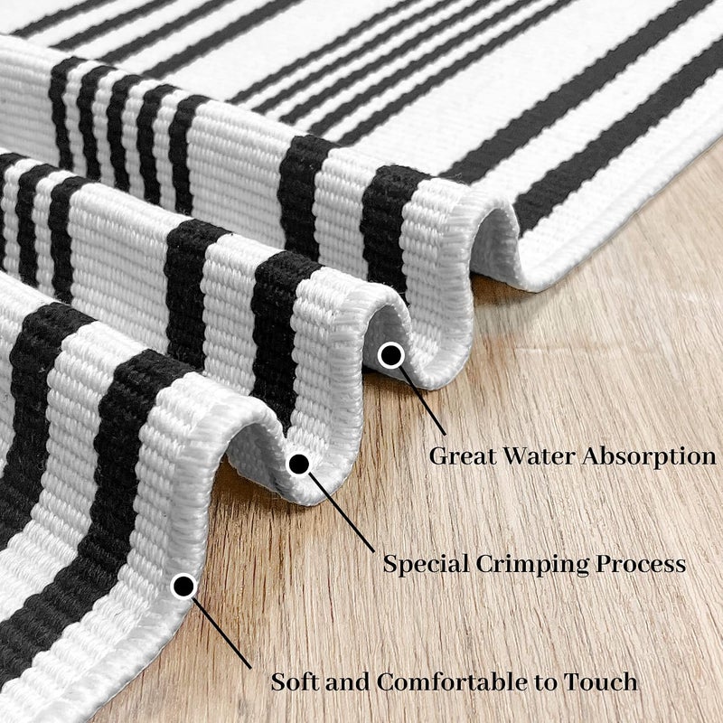 KOZYFLY Striped Outdoor Rug 3x5 Ft Black and White Front Door Rug Hand Woven Area Rug Washable Outdoor Doormats Outdoor Entrance Mat for Front Door Kitchen Entryway Patio Front Porch Decor - Image 5