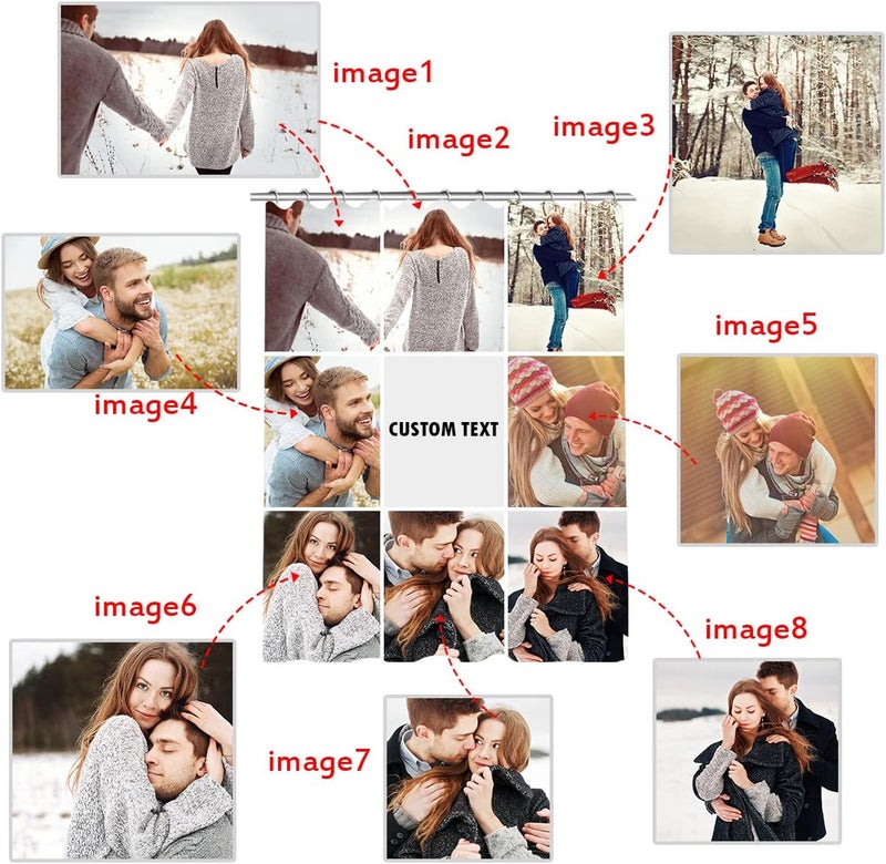 جودة واسعة الاستخدام ستارة دش مخصصة بتصميم صور - ستارة دش صور مخصصة - ستارة دش مخصصة للحمام - ديكور شخصي مقاوم للماء مع خطافات - ستارة حمام من قماش البوليستر (مجموعة صور 8 قطع 72x80 بوصة) - Image 4