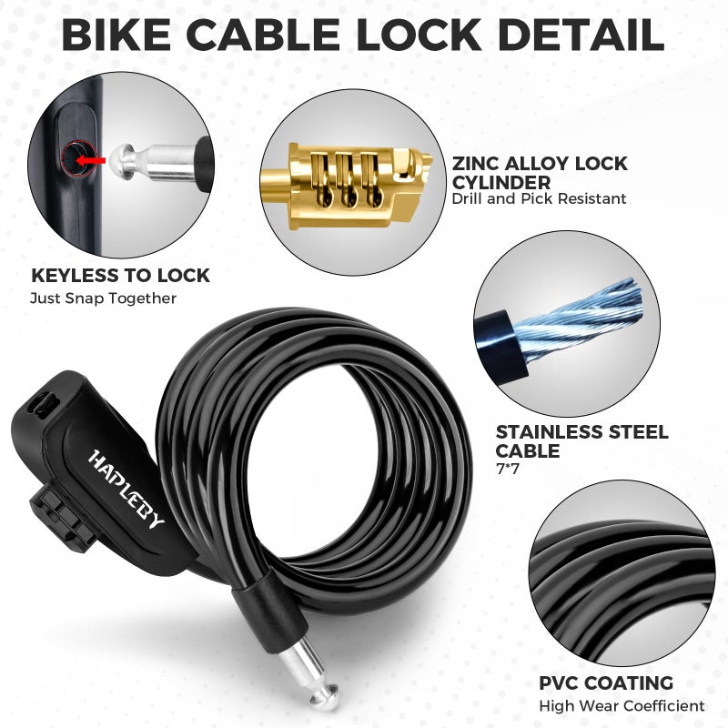 Hapleby Premium Bike Lock with 2pcs Keys, Professional Bike Cable Lock of 4 Feet, Heavy Duty Bicycle Lock Cable for Strong Anti-Theft, Come with 1PCS Mounting Bracket - Image 2