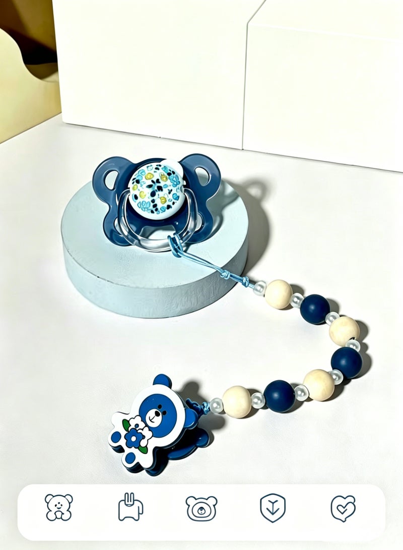 Amanli 1 Pcs Baby Pacifier with Clip & Chain - Food-Grade PP & Soft Silicone, BPA-Free, Soothing Comfort for Infants (Blue) - Image 2