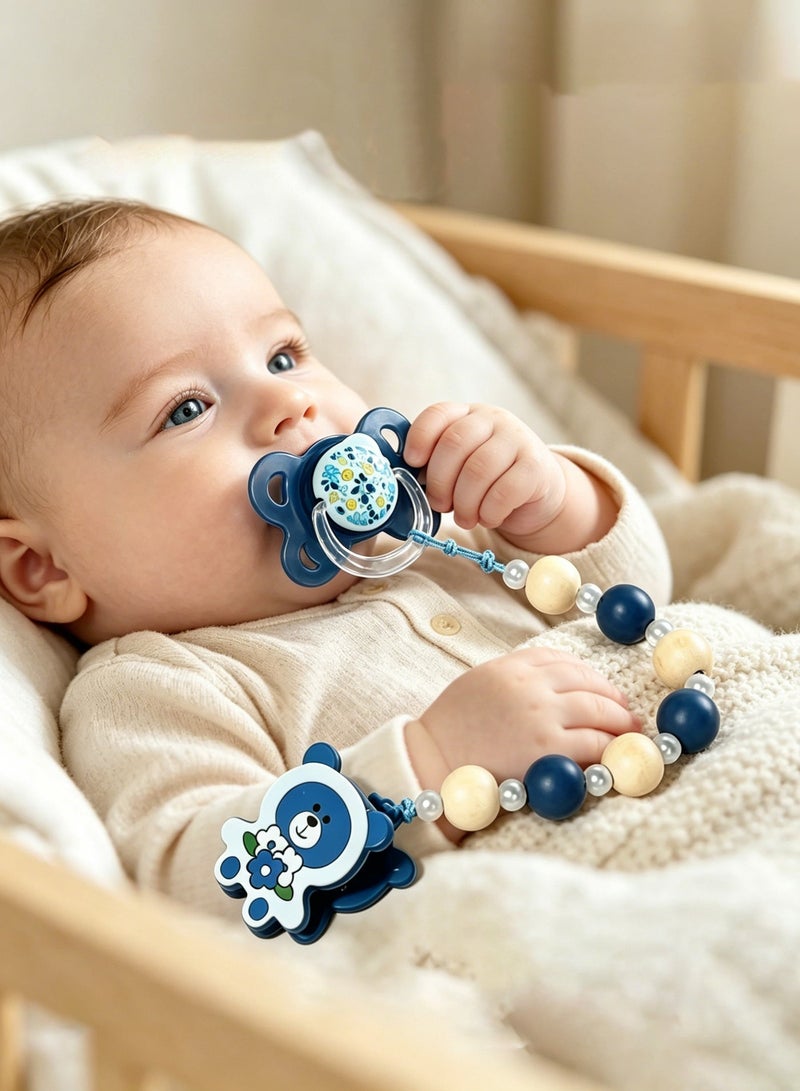 Amanli 1 Pcs Baby Pacifier with Clip & Chain - Food-Grade PP & Soft Silicone, BPA-Free, Soothing Comfort for Infants (Blue) - Image 4