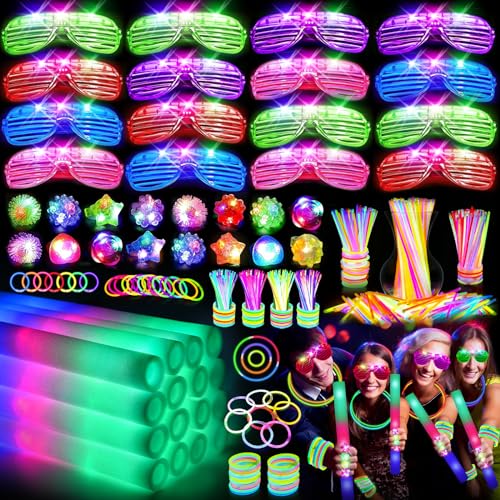 OLUPP 150 PCS Glow in the Dark Party Supplies 16 Foam Sticks 16 LED Glasses 100 Glow Sticks and 18 Finger Lights for Neon Party Wedding Birthday Concert New Year Carnivals Raves - Image 1