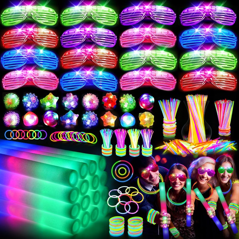 OLUPP 150 PCS Glow in the Dark Party Supplies 16 Foam Sticks 16 LED Glasses 100 Glow Sticks and 18 Finger Lights for Neon Party Wedding Birthday Concert New Year Carnivals Raves - Image 3
