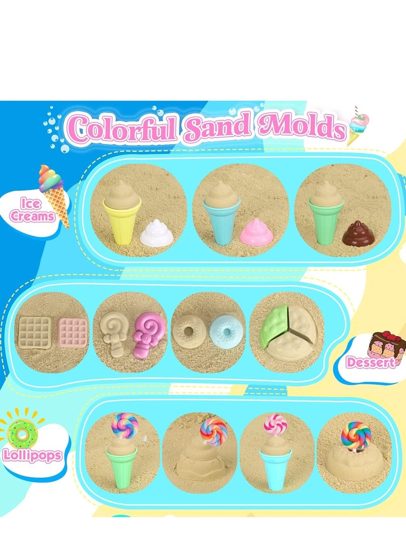 CUNUUDOOL Collapsible Beach Toys Set for Kids Toddlers Girls, Collapsible Sand Bucket and Shovels Set with Mesh Bag & Sand Molds, Ice Cream Travel Sand Toys for Beach, Sandbox Toys for Toddlers Kids Age 3-10 - Image 5
