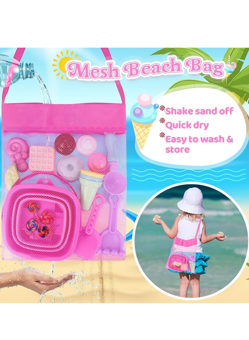CUNUUDOOL Collapsible Beach Toys Set for Kids Toddlers Girls, Collapsible Sand Bucket and Shovels Set with Mesh Bag & Sand Molds, Ice Cream Travel Sand Toys for Beach, Sandbox Toys for Toddlers Kids Age 3-10 - Image 3