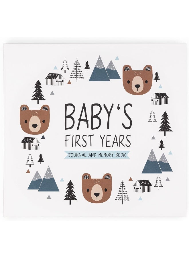 Pondering Pine Baby Journal Memory Book for Boys or Girls - Baby Scrapbook Album for First 5 Years - Gender Neutral Baby Milestone Book - Keepsake for Baby Photos, Hardcover, Baby Bear - Image 1