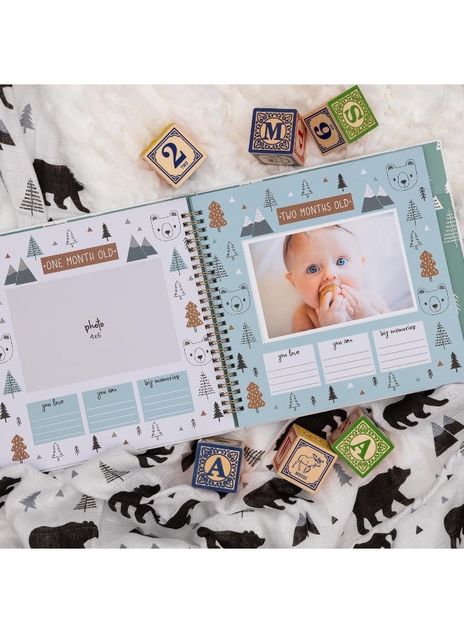 Pondering Pine Baby Journal Memory Book for Boys or Girls - Baby Scrapbook Album for First 5 Years - Gender Neutral Baby Milestone Book - Keepsake for Baby Photos, Hardcover, Baby Bear - Image 3
