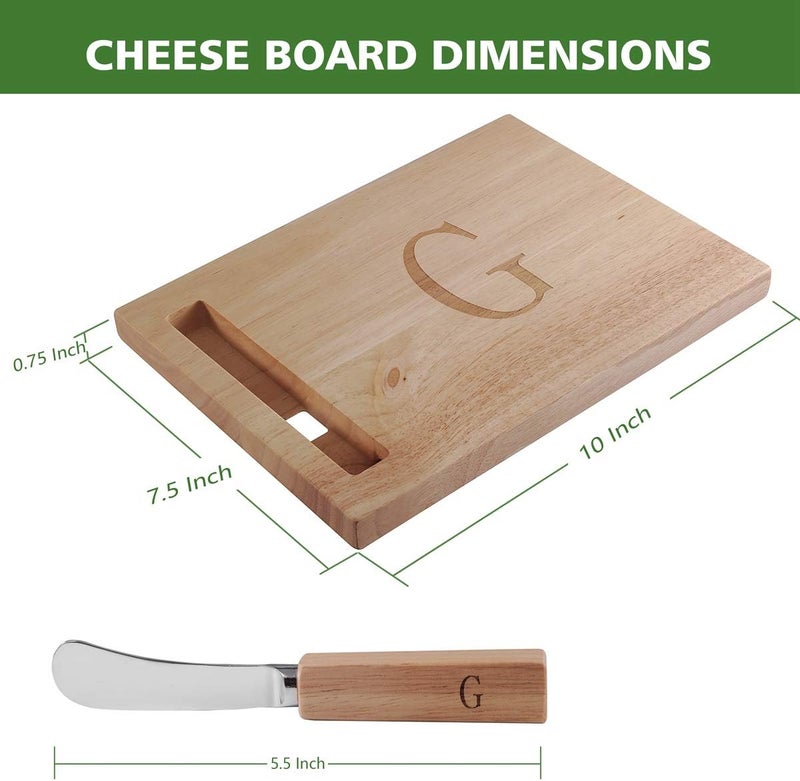 Miicol Wood Charcuterie Board, Monogram Cheese Board 10 Inch, Personalized Initial Cutting Board with Spreader, Unique Housewarming Gift, Ideal for Kitchen, Home, Letter G - Image 2