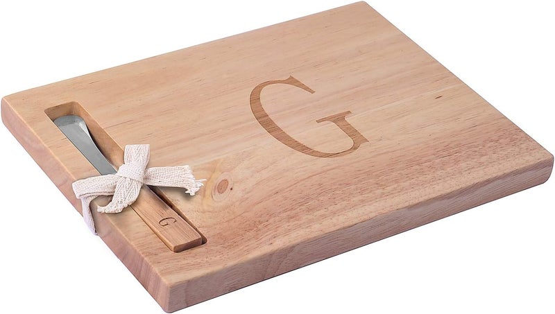 Miicol Wood Charcuterie Board, Monogram Cheese Board 10 Inch, Personalized Initial Cutting Board with Spreader, Unique Housewarming Gift, Ideal for Kitchen, Home, Letter G - Image 1