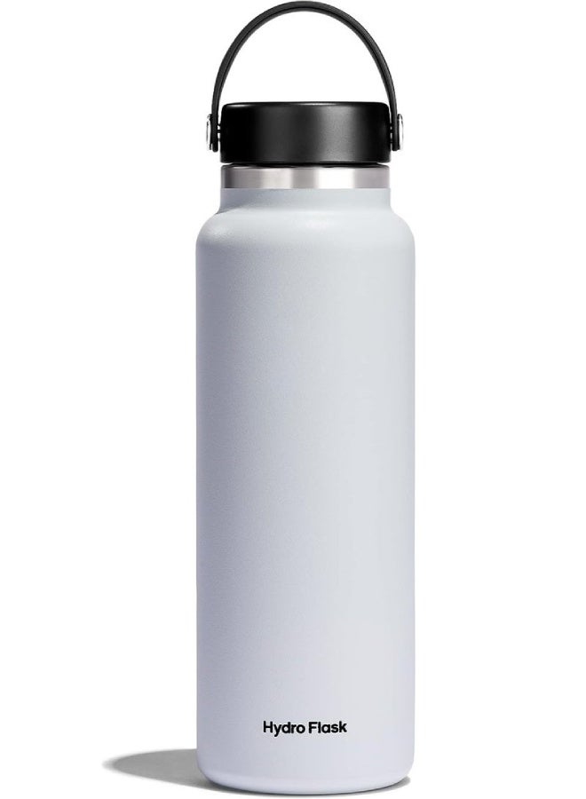 Hydro Flask Insulated Wide Mouth Stainless Steel Water Bottle 1182ml with Leakproof Flex Cap – Hot & Cold Thermos Flask , White - Image 1