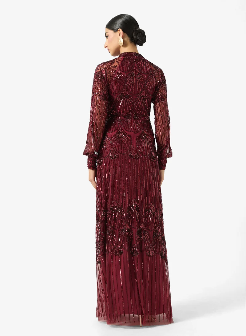 Amelia Rose Crew Neck Sequin Embellished Maxi Dress