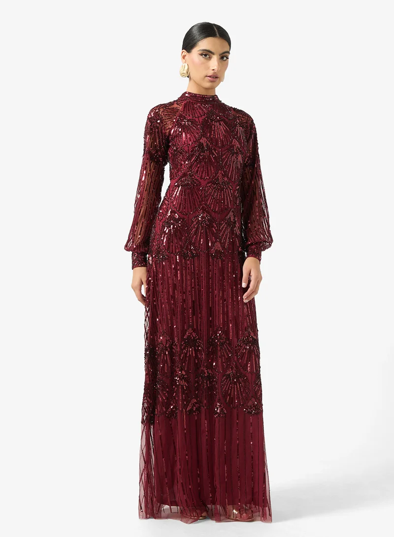 Amelia Rose Crew Neck Sequin Embellished Maxi Dress