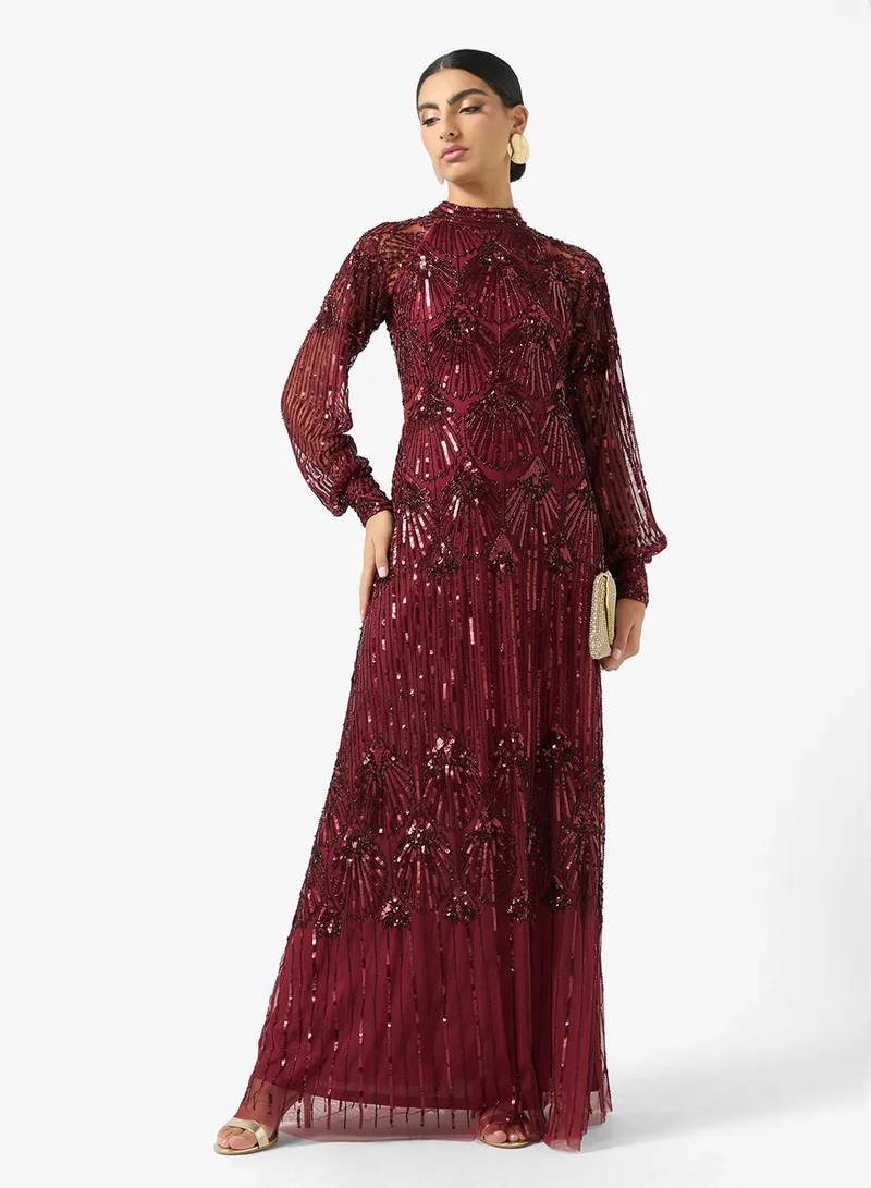 Amelia Rose  Crew Neck Sequin Embellished Maxi Dress for Women | Best Price UAE