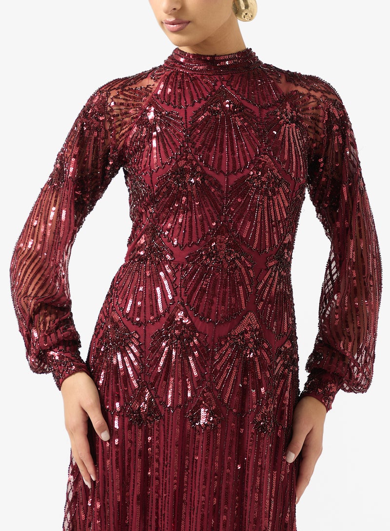 Amelia Rose Crew Neck Sequin Embellished Maxi Dress - Image 3