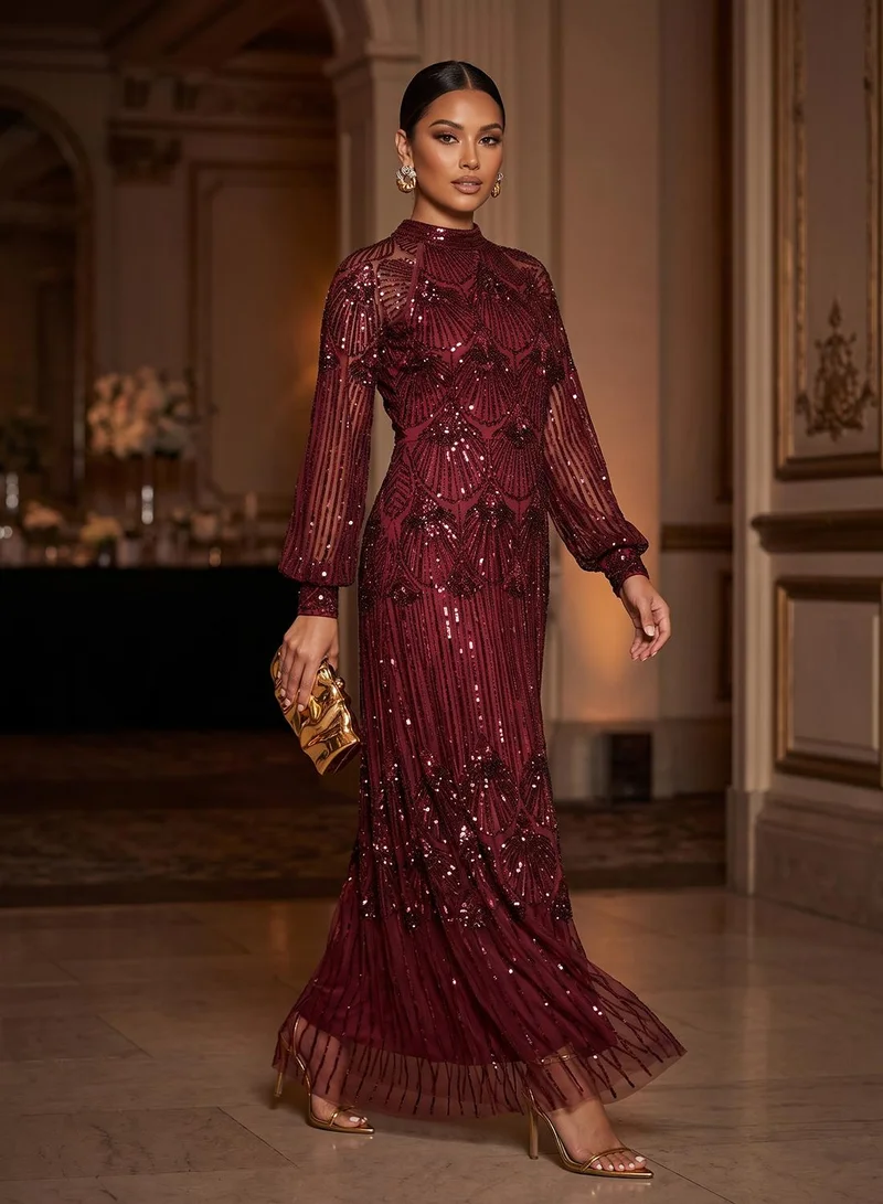 Amelia Rose Crew Neck Sequin Embellished Maxi Dress