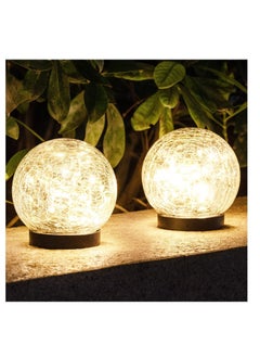 Y&D 2PCS Garden Solar Lights, Outdoor Globe Light, Clear Cracked Glass Ball, for Decor Decorations Pathway Patio Yard Lawn Backyard Ornament  - Image 1
