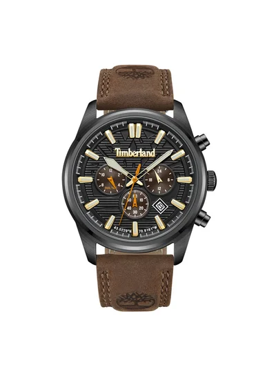 Timberland Men's Northbridge Black Dial Leather Strap Chronograph Watch for Men, 45mm