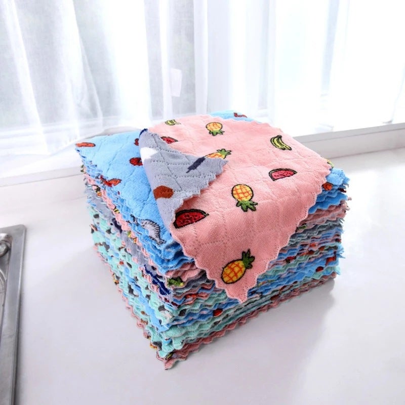 Generic Factory direct new cartoon printing brush bowl cloth coral fleece double-sided cloth oil-free scouring pad thickened absorbent 25*25cm {color random}