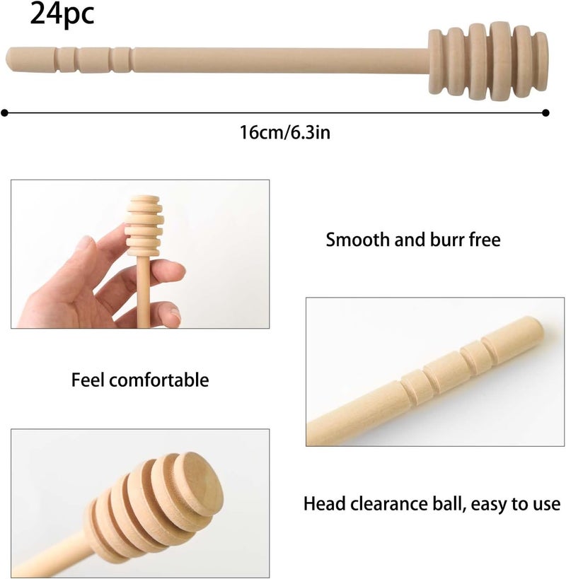 JIABEIUS 24 Pack Wooden Honey Dipper Sticks, 6.3 Inch Stirrer Stick for Honey Jar Dispense Drizzle and Wedding Party Gift - Image 2