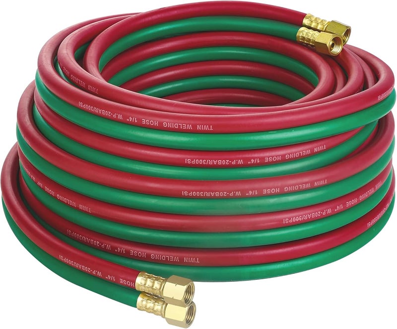 Hromee Oxygen Acetylene Hose 1/4-Inch × 50 Feet with 9/16"-18 B fittings Welding Cutting Torch Twin Hose - Image 1