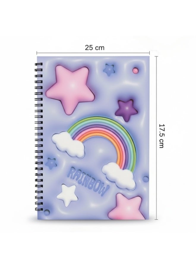 لوكاداه دفتر ملاحظات حلزوني ثلاثي الأبعاد، 80 صفحة، غلاف سيليكون ناعم، مزين بنجوم وسحب، يوميات كتابة لطيفة بحجم A5 للمدرسة والمكتب والرسم وتدوين اليوميات والملاحظات والقرطاسية الإبداعية، فكرة هدية (25*17.5 سم) - Image 2
