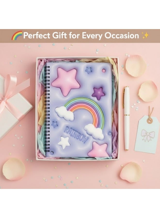لوكاداه دفتر ملاحظات حلزوني ثلاثي الأبعاد، 80 صفحة، غلاف سيليكون ناعم، مزين بنجوم وسحب، يوميات كتابة لطيفة بحجم A5 للمدرسة والمكتب والرسم وتدوين اليوميات والملاحظات والقرطاسية الإبداعية، فكرة هدية (25*17.5 سم) - Image 4