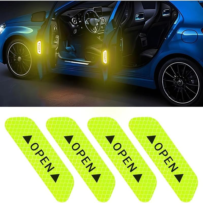 4PCS Door Open Warning Reflective Stickers Compatible with Mitsubishi Lancer Evolution, Anti-Collision Protective Night Decals Sticker Decoration Accessories,Yellow - Image 2