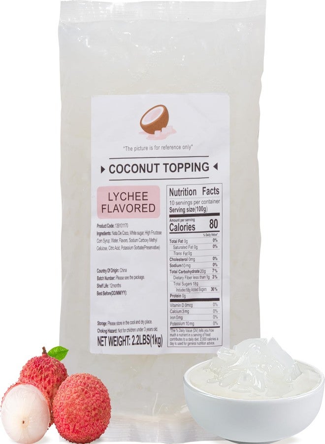 Soeos Lychee Flavored Coconut Jelly Strips, 2.2 lbs (1 Kg), Lychee Jelly for Boba Tea, Sweet and Chewy Tropical Snack, Perfect Topping for Ice Cream, Desserts, and Drinks, Ready to Eat - Image 1