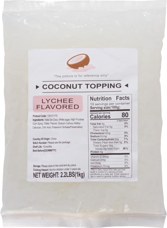 Soeos Lychee Flavored Coconut Jelly Strips, 2.2 lbs (1 Kg), Lychee Jelly for Boba Tea, Sweet and Chewy Tropical Snack, Perfect Topping for Ice Cream, Desserts, and Drinks, Ready to Eat - Image 2