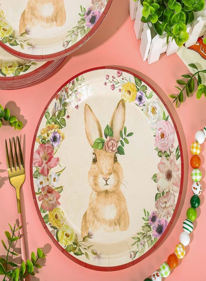 JarThenaAMCS 40Pcs Easter Paper Plates Vintage Bunny Rabbit Flower Disposable Plates Spring Floral Round Tableware Dinner Dessert Plates Easter Theme Plates for Appetizer Party Decor Supplies, 9 Inch - Image 3