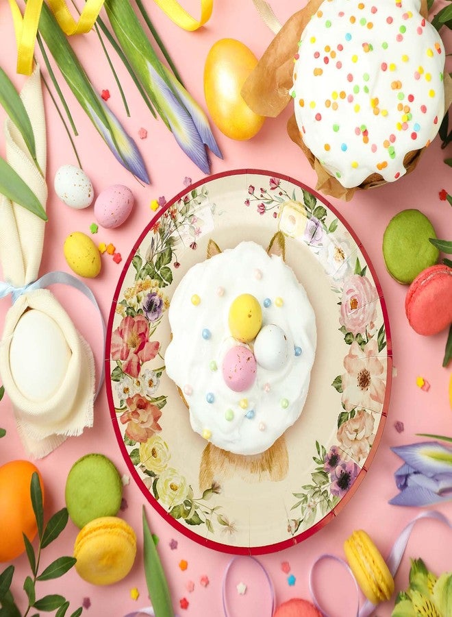 JarThenaAMCS 40Pcs Easter Paper Plates Vintage Bunny Rabbit Flower Disposable Plates Spring Floral Round Tableware Dinner Dessert Plates Easter Theme Plates for Appetizer Party Decor Supplies, 9 Inch - Image 5