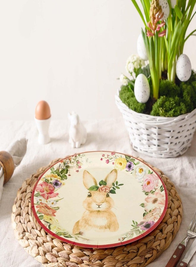 JarThenaAMCS 40Pcs Easter Paper Plates Vintage Bunny Rabbit Flower Disposable Plates Spring Floral Round Tableware Dinner Dessert Plates Easter Theme Plates for Appetizer Party Decor Supplies, 9 Inch - Image 4