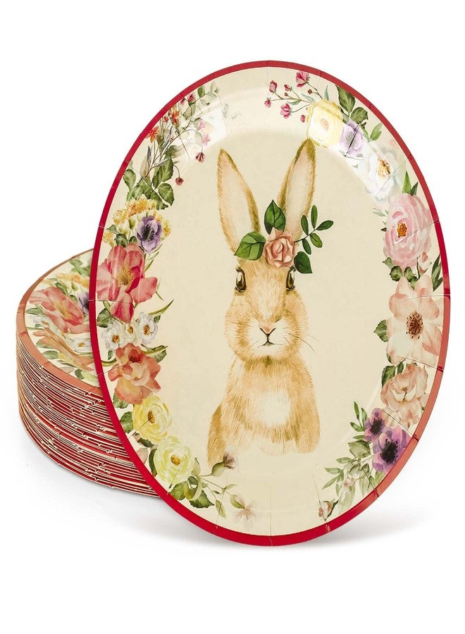 JarThenaAMCS 40Pcs Easter Paper Plates Vintage Bunny Rabbit Flower Disposable Plates Spring Floral Round Tableware Dinner Dessert Plates Easter Theme Plates for Appetizer Party Decor Supplies, 9 Inch - Image 1