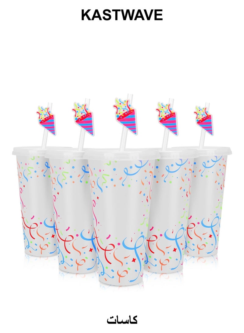 KASTWAVE Color Changing Cold Cups with Lids and Straw 5 Pack 24 oz Plastic Cute Tumblers Bulk, Reusable Water Drinking Bottle DIY Party Cups for Parties Birthdays Travel Home Activities - Image 1