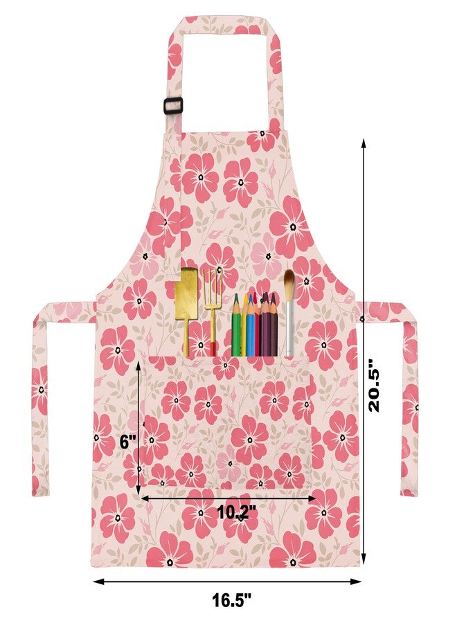 BeeGreen Kids Apron 2 Pack Pink White Floral Kids Painting Aprons with Adjustable Strap & Front Pockets Toddler Aprons for Girls & Boys Artist Smocks for Cooking Baking Kitchen Washable, Medium - Image 2