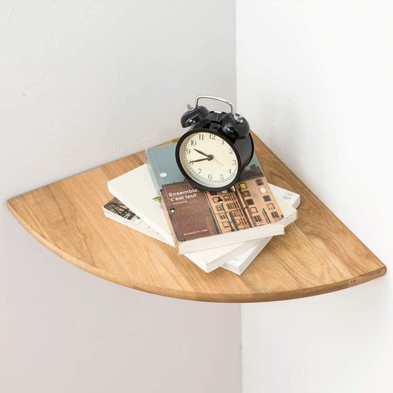 Conamily Corner Shelf, Solid Oak Wood Floating Corner Shelves Wall Mount Round End with Wire Hole for Small Plant Photo Frame for Bedroom Kitchen, Living Room - Image 1