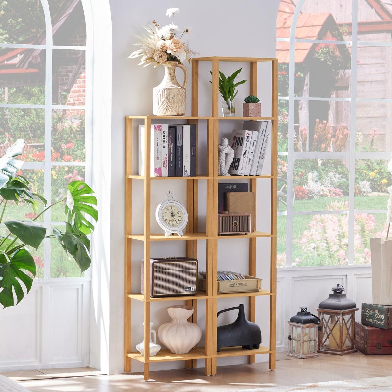 YUFAM 66in Tall Bookshelf 6-Tier Small Narrow Bookcase, Skinny Book Shelf for Small Space, Farmhouse Slim Shelf with Storage, Wood Freestanding Display Thin Bookshelves for Living Room, Natural - Image 4