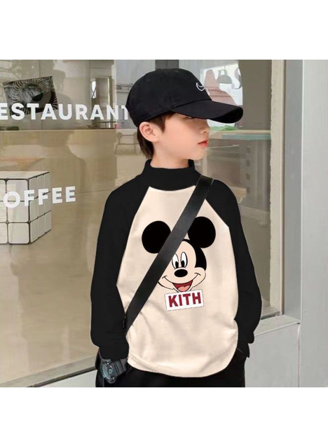 Children's Thermal Long-sleeve T-shirt For Boys, Spring And Autumn Half-high Collar Base Shirt, Big Kids' Baby Printed Fashion Top Trendy