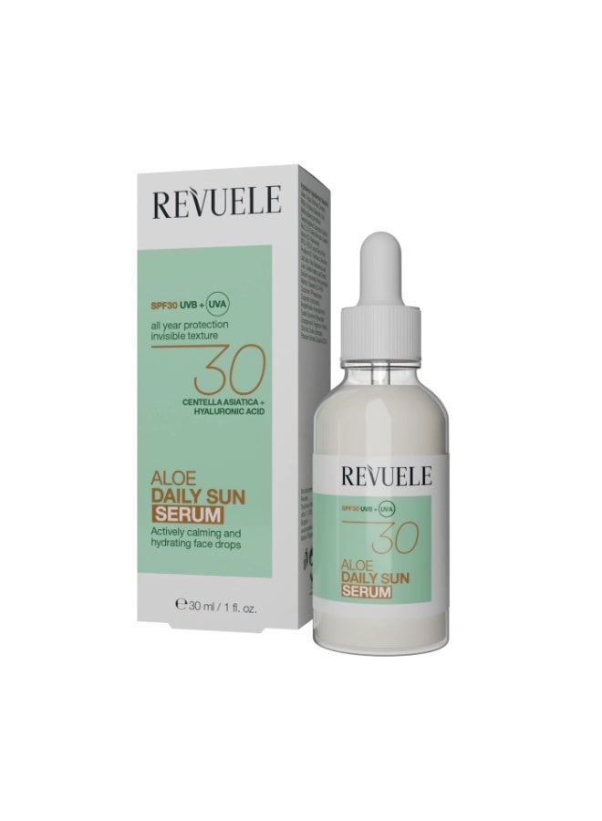 Revuele Daily Sun Aloe Protective Serum SPF 30 - Active Calming and Hydrating Face Drops 30ml - Image 1