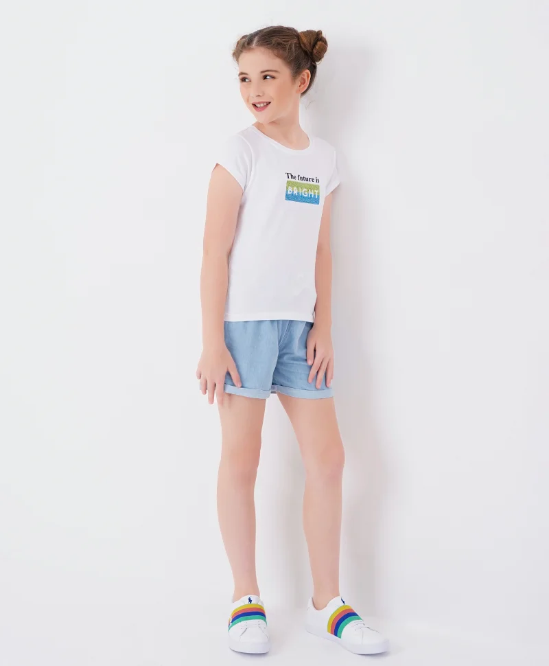 Primo Gino Primo Gino Half Sleeves Tee Text Embellished - White