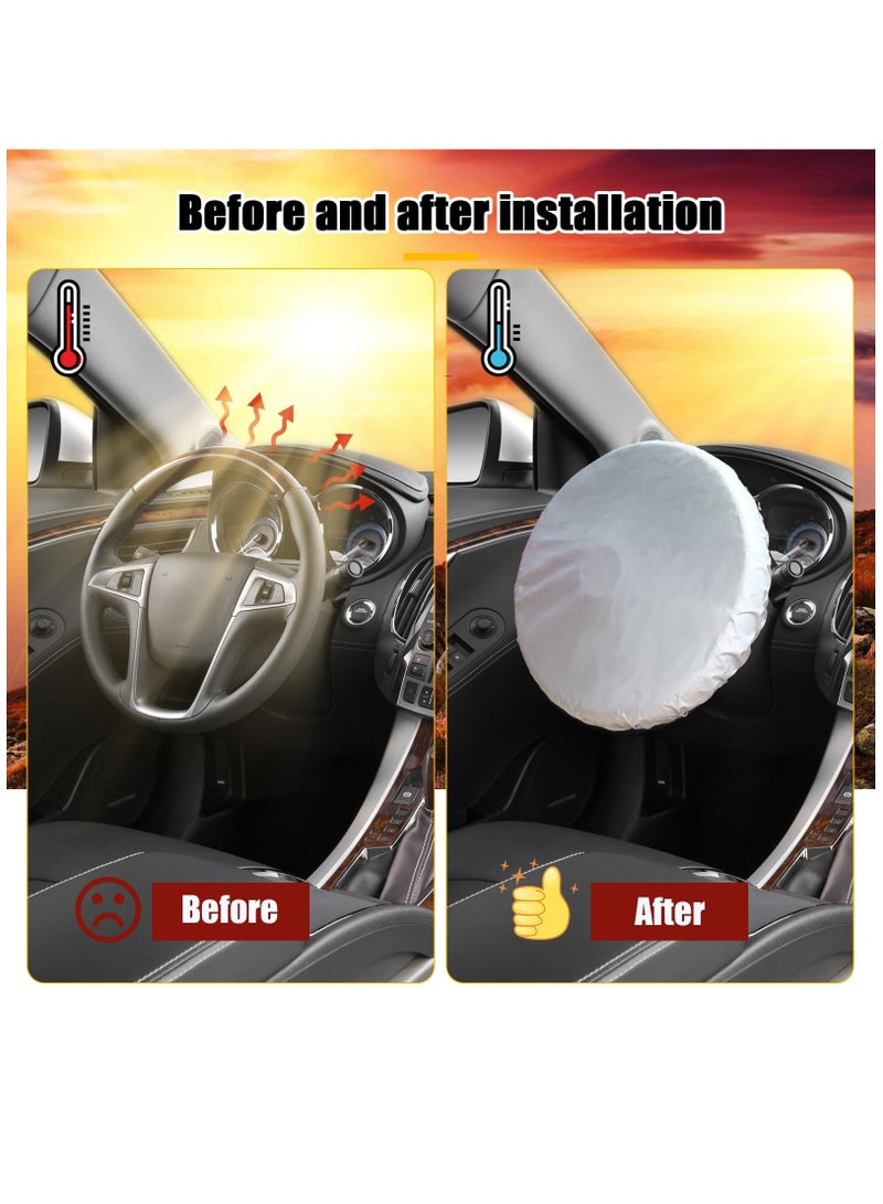 Generic Steering Wheel Sun Shade Cover, Cooling Steering Wheel Sun Block Silver-Coated Cloth Steering Wheel Cover Steering Wheel Sun Heat Shield for Universal Car Cool in The Heat, Silver - Image 5