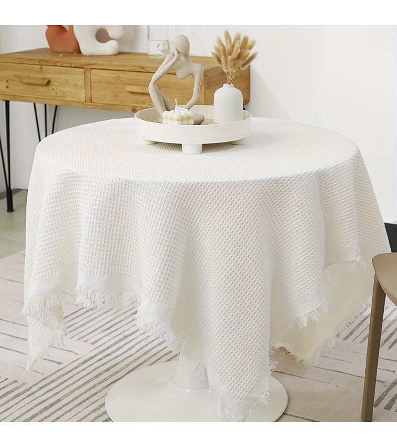 Thickened Outdoor Picnic Mat 35x35 Inches Portable Camping Blanket White Plaid Tear Proof - Image 5
