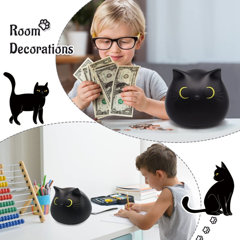 JIZWPOOM Piggy Bank, Black Cat Money Saving Box Gifts for Kids, Black Cat Bank Coin Box Cat Coin Bank Piggy Bank Toy for Adults Boys Girls Birthday 7 X 6 inches - Image 2