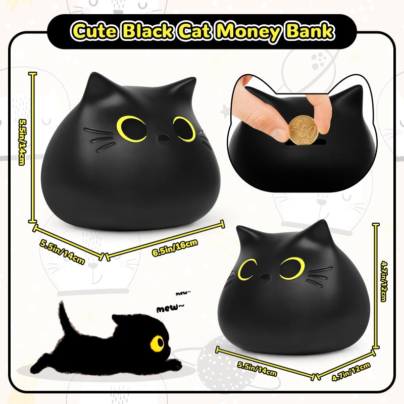 JIZWPOOM Piggy Bank, Black Cat Money Saving Box Gifts for Kids, Black Cat Bank Coin Box Cat Coin Bank Piggy Bank Toy for Adults Boys Girls Birthday 7 X 6 inches - Image 4
