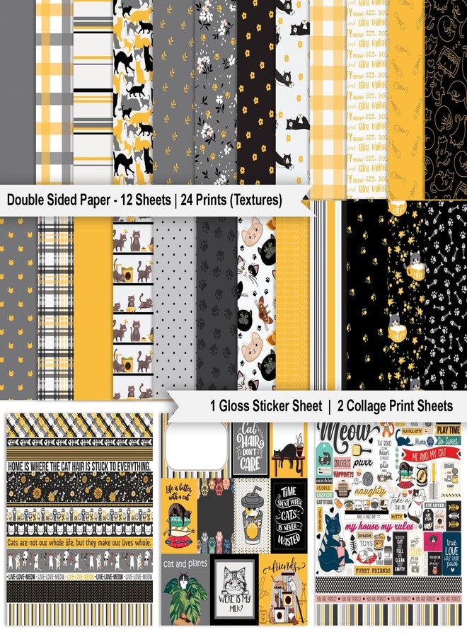 Inkdotpot Black & Yellow Cat Theme Collection Double,Sided Scrapbook Paper Kit Cardstock 12"x12" Card Making Paper Pack of with Sticker Sheet - 16 Pages - Black & Yellow - Image 2