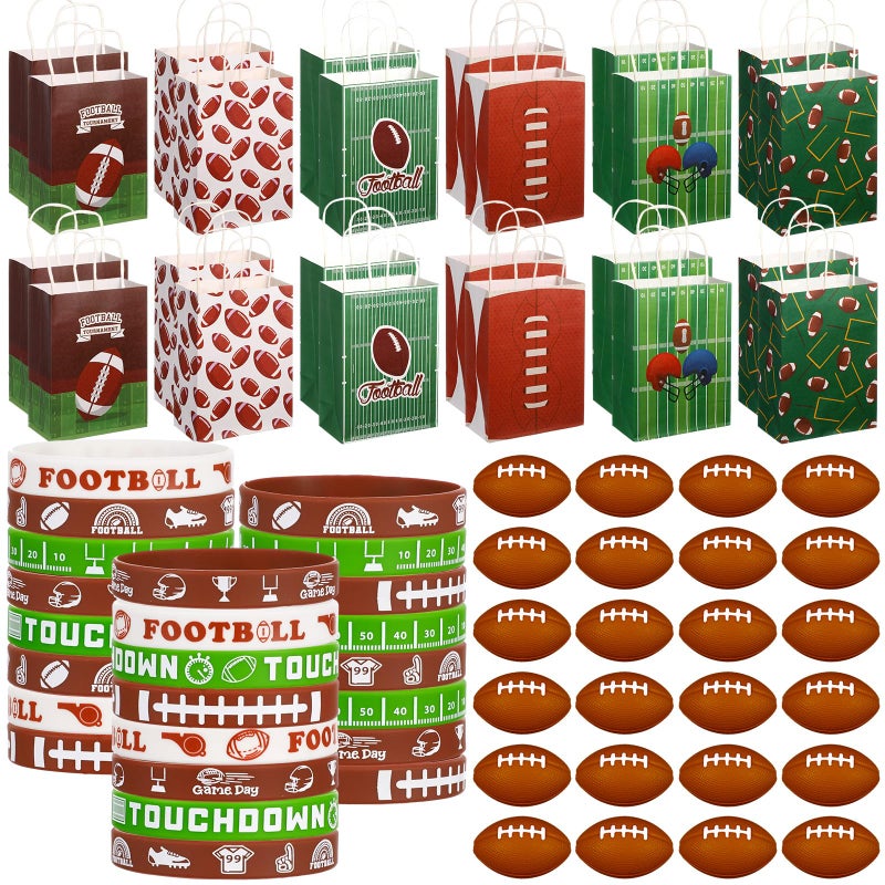 ShinyRelief 72 Pcs Football Party Favors Set Includes 24 Paper Gift Bags 24 Silicone Wristbands 24 Mini Sports Stress Balls Goodie Bag Fillers Gifts for Sports Themed Birthday Party Supplies - Image 3