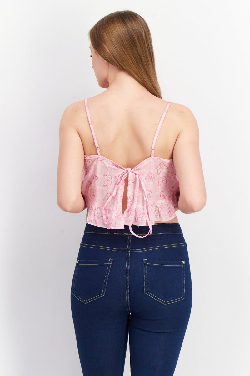 Asos Design Women Scoop Neck Sleeveless Allover Crop Top, Pink - Image 3